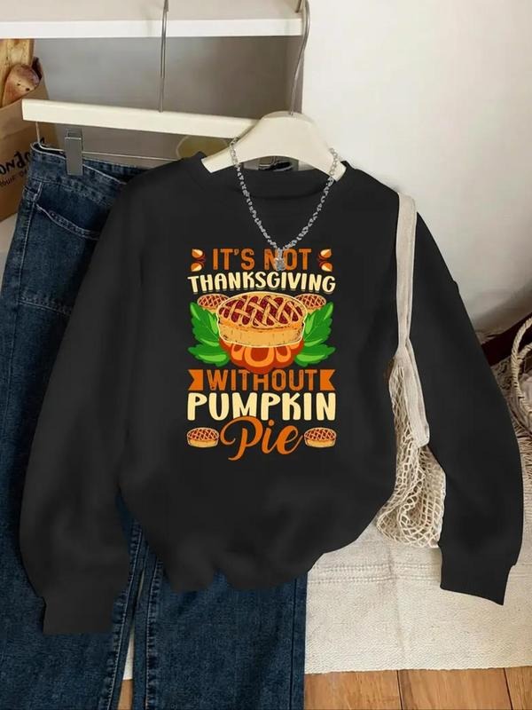 Women's Cartoon Hamburger & Letter Print Drop Shoulder Sweatshirt, Casual Long Sleeve Round Neck Pullover for Fall &...