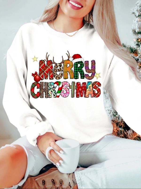 Women's Cartoon Letter Print Round Neck Pullover, Casual Long Sleeve Crew Neck Sweatshirt for Spring & Fall, Fashion...