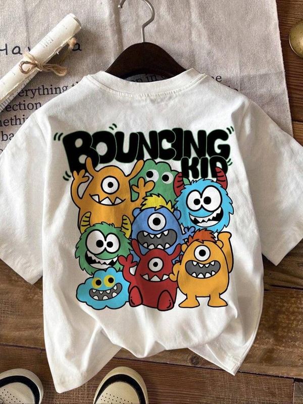 Women's Cartoon Monster & Letter Print Round Neck Tee, Fashion Casual Short Sleeve T-shirt for Daily Wear, Ladies Summer...