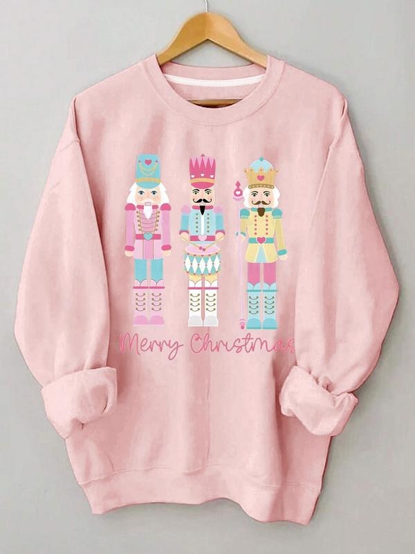 Women's Cartoon Nutcracker Print Round Neck Sweatshirt, Casual Long Sleeve Pullover for Daily Wear, Ladies Clothes for ...
