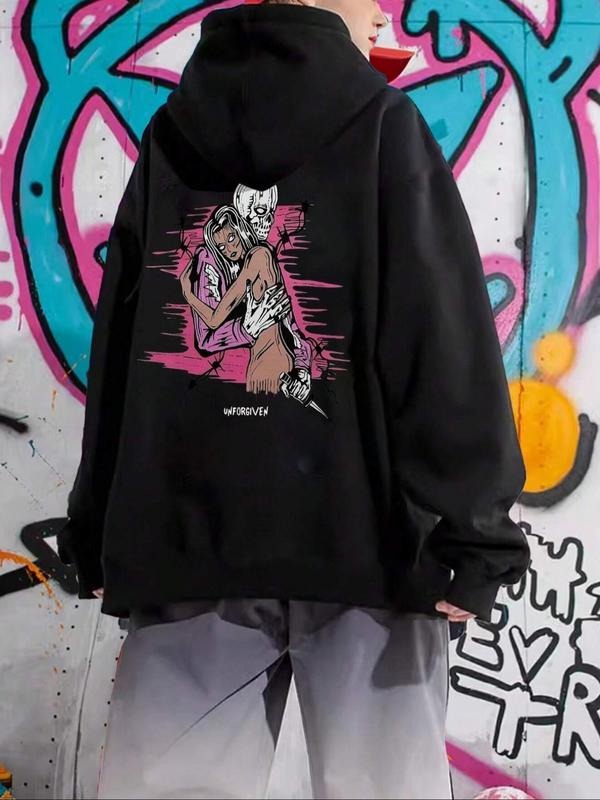 Women's Cartoon Print Drop Shoulder Hoodie, Fashion Casual Drawstring Pocket Hooded Sweatshirt for Daily Holiday Outdoor...
