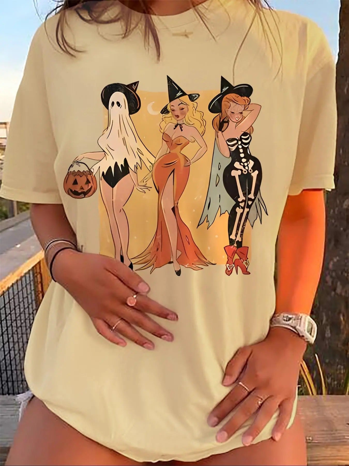 Women's Cartoon Print Round Neck Tee, Casual Short Sleeve T-shirt for Summer, Women's Top for Daily Wear Hoodie, Sweatshirt