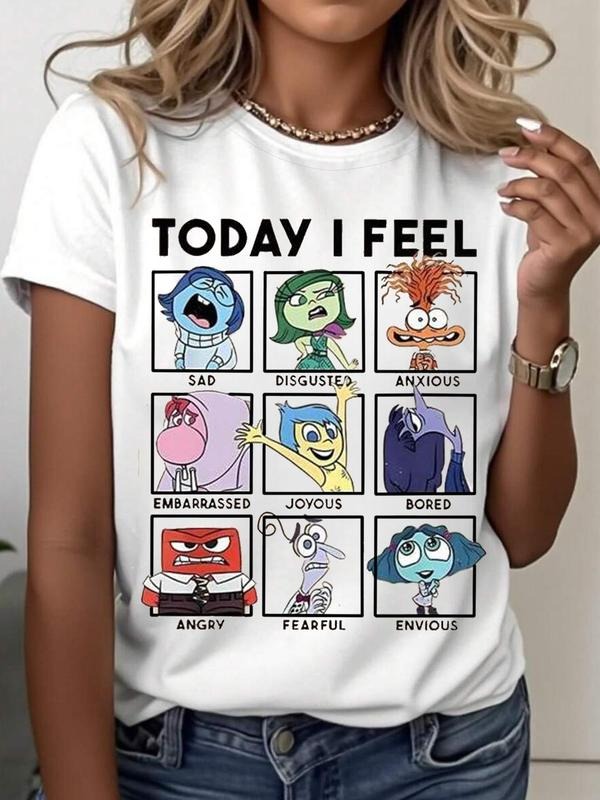 Women's Cartoon Print Round Neck Tee, Fashion Casual Crew Neck T-Shirt for Daily Holiday Vacation Outdoor Wear, Ladies...