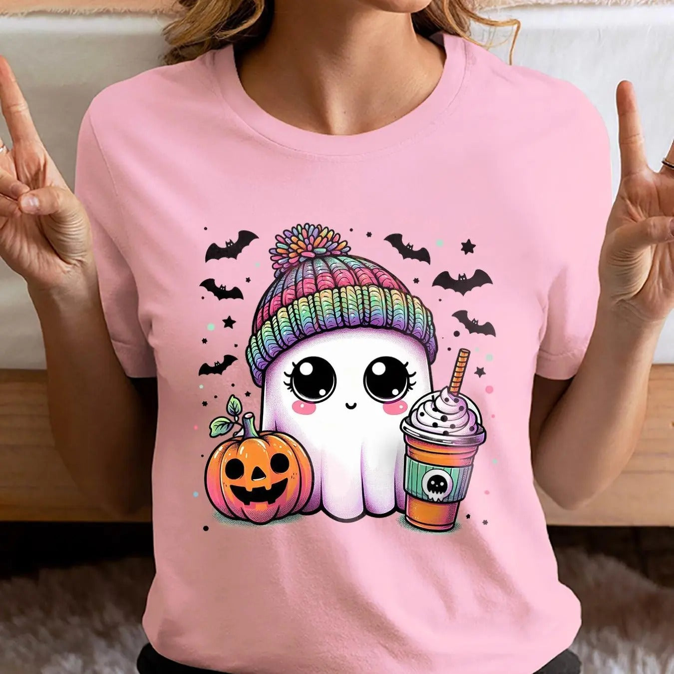 Women's Cartoon Print Round Neck Tee, Fashion Casual Halloween Crew Neck T-shirt for Daily Holiday Vacation Outdoor Wear,...