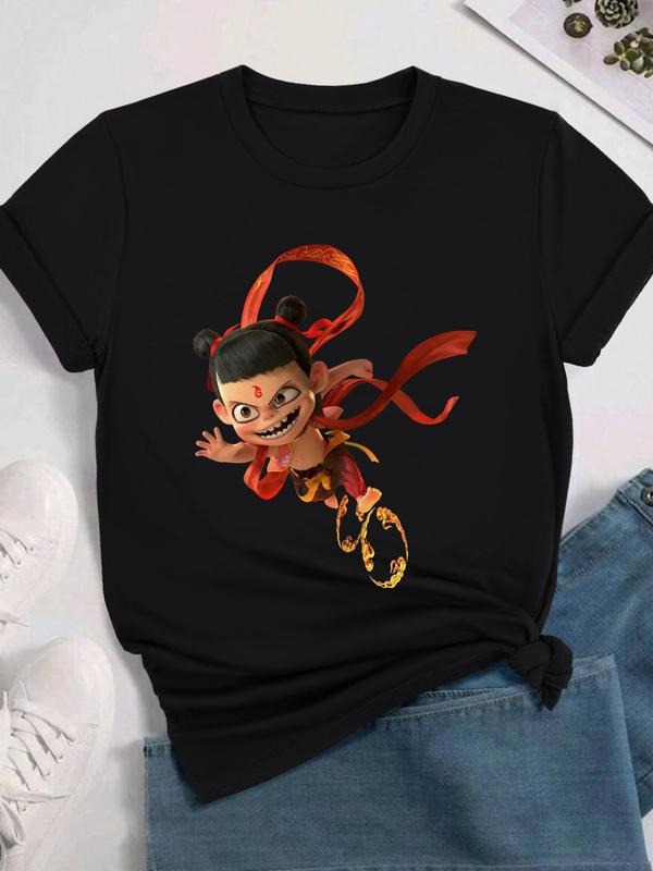 Cartoon Print Round Neck Casual Short Sleeve Daily Vacation Outdoor Clothes All Seasons T-Shirts, Hoodie, Sweatshirt