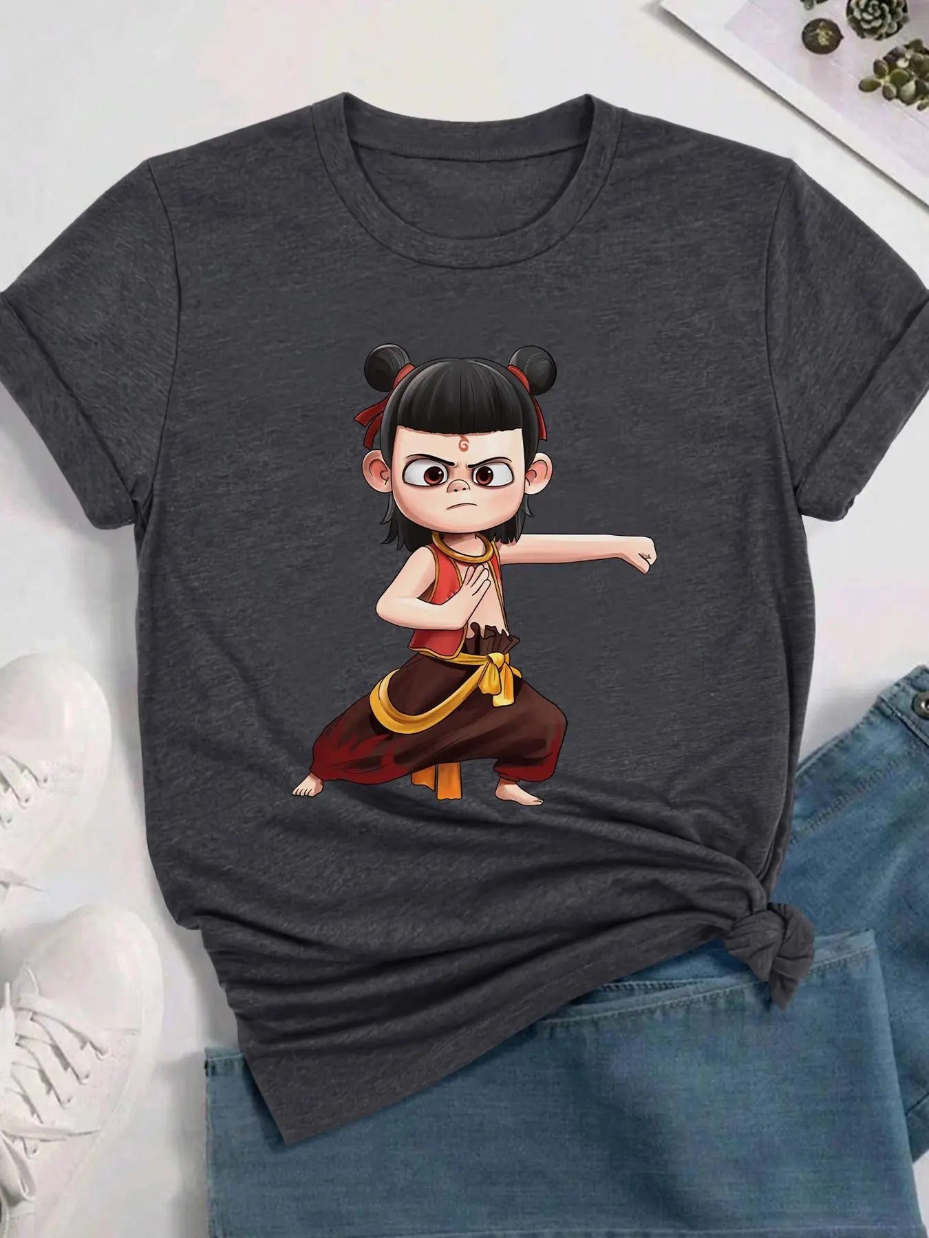 Women's Cartoon Print Round Neck Tee, Fashion Casual Short Sleeve T-shirt for Daily Wear, Ladies Clothes for All...