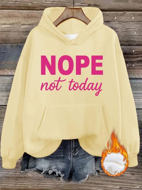 Women's Casual 'nope Not Today' Print Hoodie, Thickened Warm Polyester Sweatshirt with Drawstring, Fall & Winter Wear...