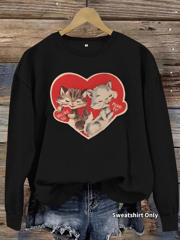 Women's Casual Cat Print Pullover Sweater, Soft Long Sleeve Round Neck Sweatshirt, All-Season Comfortable Daily Wear...