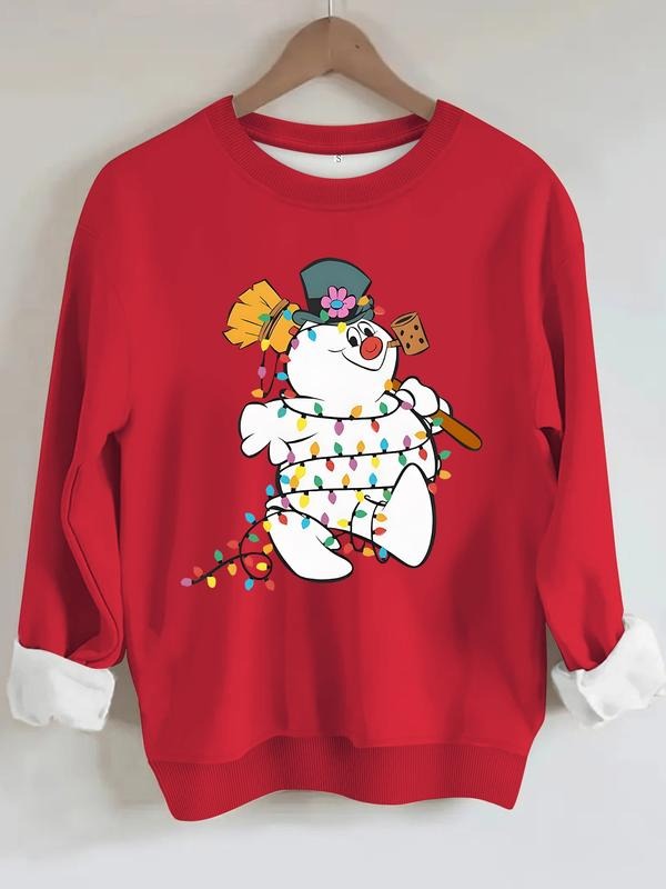 Women's Casual Christmas Sweatshirt, Snowman Pattern Pullover, Soft Long Sleeve Round Neck, All-Season Comfort T-Shirts,...
