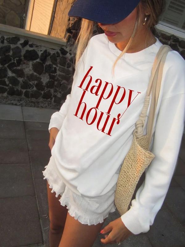 Women's Casual Comfortable Fashion Letter Print Fleece Pullover Sweatshirt, Loose Fit Round Neck Long Sleeve Fall &...
