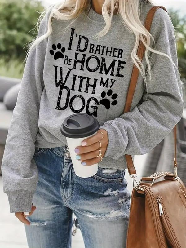 Women's Casual Dog Pattern Pullover Sweatshirt, Soft Long Sleeve Round Neck, All-Season Comfort, Durable Fabric T-Shirts,...
