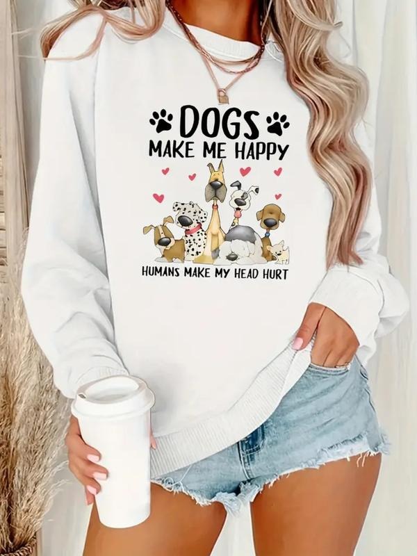 Women's Casual Dogs Pattern Pullover Sweatshirt, Soft Long Sleeve Round Neck, All-Season Comfort, Durable Fabric...