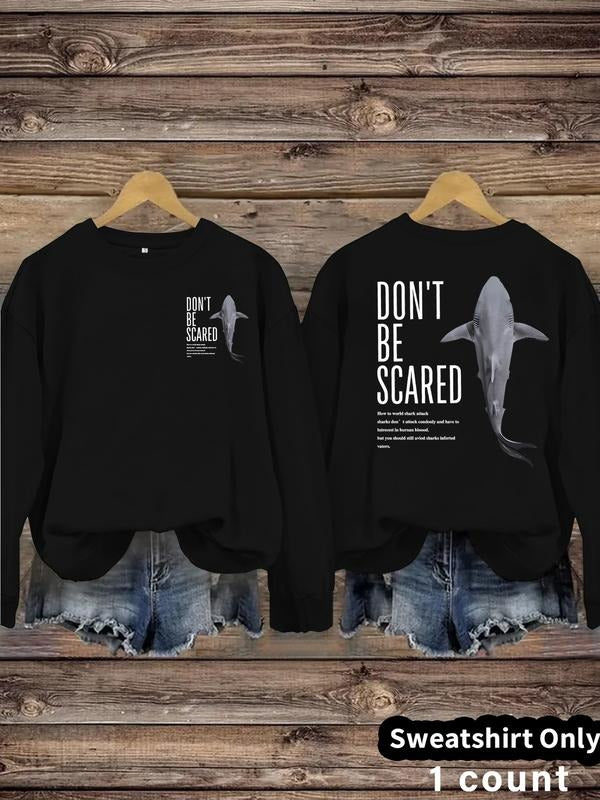 Women's Casual Don't Shark Print Pullover Sweater, Soft Long Sleeve Round Neck Sweatshirt, All-Season Comfortable Wear...