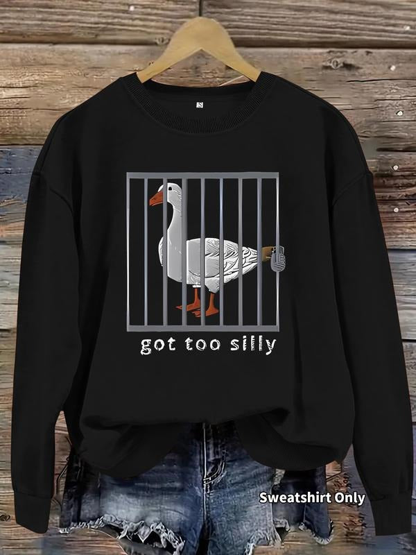 Women's Casual Duck Print Pullover Sweater, Soft Long Sleeve Round Neck Sweatshirt, All-Season Comfortable Daily Wear...