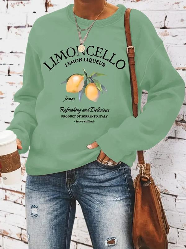 Women's Casual Elegant Lemon Pattern Pullover, Soft Long Sleeve Round Neck Sweatshirt, All-Season Comfort T-Shirts, Hoodie