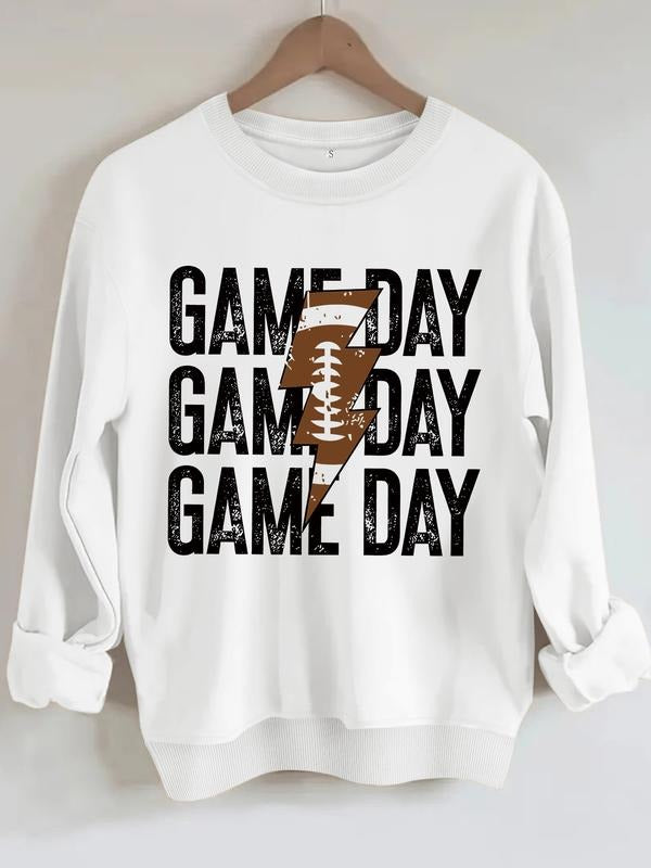 Women's Casual Game Day Football Print Pullover Sweater, Soft Long Sleeve Round Neck Sweatshirt, Comfortable Daily Wear...