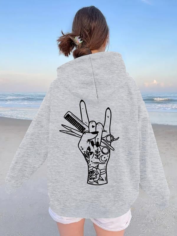 Women's Casual Hooded Sweatshirt with Hairdresser Graphic, Thick Knit Pullover with Front Pocket, Fall & Winter Jumper...