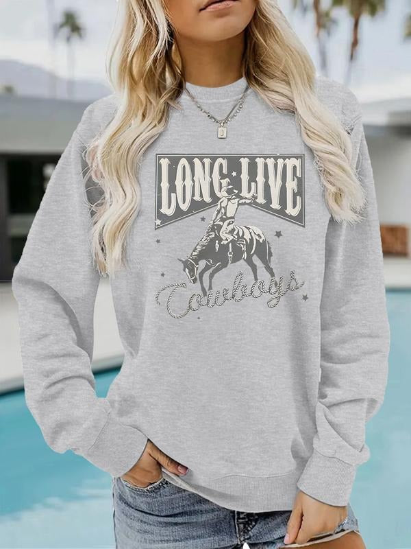 Women's Casual Horse Pattern Pullover Sweatshirt, Soft Long Sleeve Round Neck, All-Season Comfort, Durable Fabric...