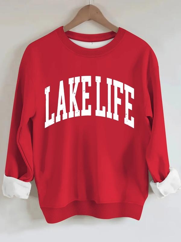 Women's Casual Lake Life Graphic Pullover Sweater, Soft Long Sleeve Round Neck Sweatshirt, Comfortable Daily Wear...