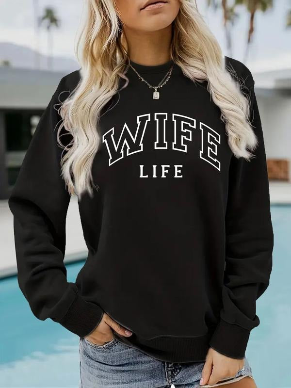 Women's Casual Letter Print Pullover Sweater, Soft Long Sleeve Round Neck Sweatshirt, Comfortable Daily Wear style 09...