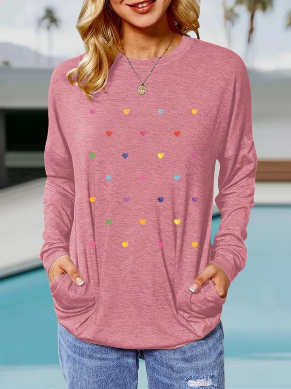 Women's Casual Loose-Fit Long Sleeve Heart Print Pullover Sweatshirt, Comfortable Breathable Spring & Fall Fashion Top...