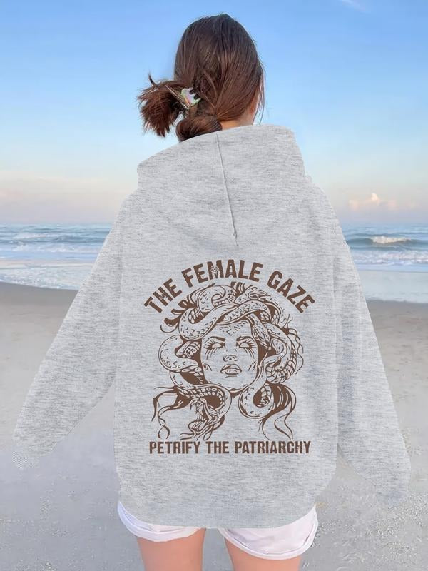 Women's Casual Medusa Graphic Hoodie with Front Pocket, Loose-Fit Thick Knit Pullover for Fall & Winter, Sweatshirt T-Shirts