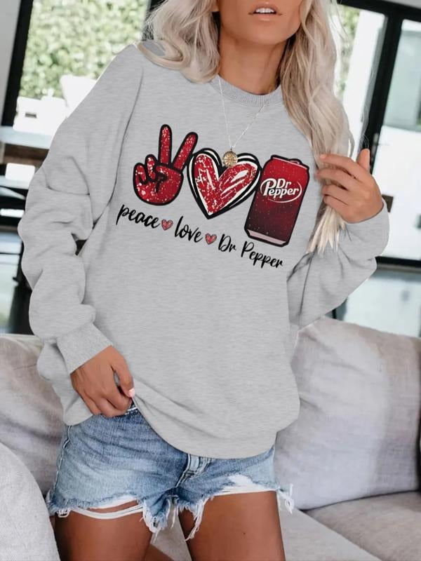 Women's Casual Peace Love Letter Print Pullover Sweater, Soft Long Sleeve Round Neck Sweatshirt, Comfortable Daily Wear...