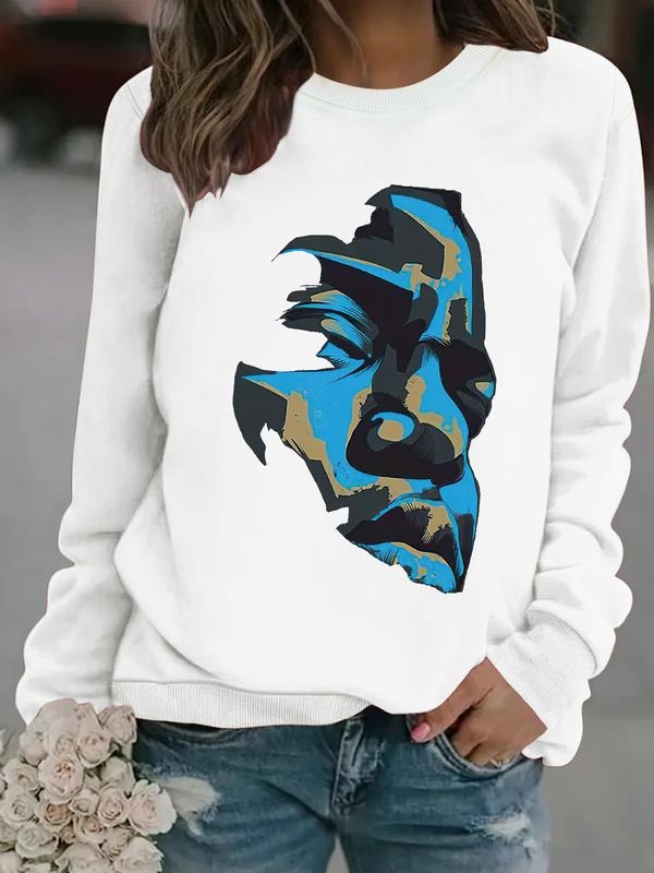 Women's Casual Plus Size Graphic Pullover Sweater, Soft Long Sleeve Round Neck Sweatshirt, Comfortable Daily Wear...