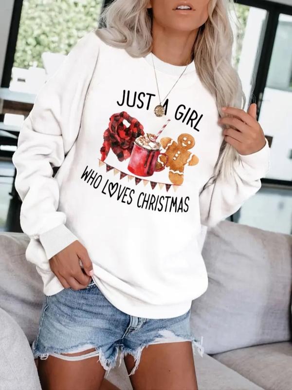 Women's Casual Round Neck Sweatshirt with Christmas Just Pattern, Fitted Fall & Winter Fashion Top, Comfort Wear...