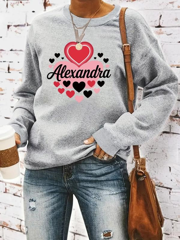 Women's Casual Round Neck Sweatshirt, Modern Romantic Graphic Design, All-Season Fashion Valentine's Day Top, Comfort...