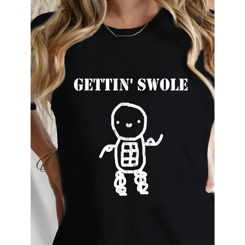 Women's Casual Short Sleeve T-Shirt - 100% Cotton Regular Fit Round Neck Tee with Humorous "GETTIN' SWOLE" Skeleton...