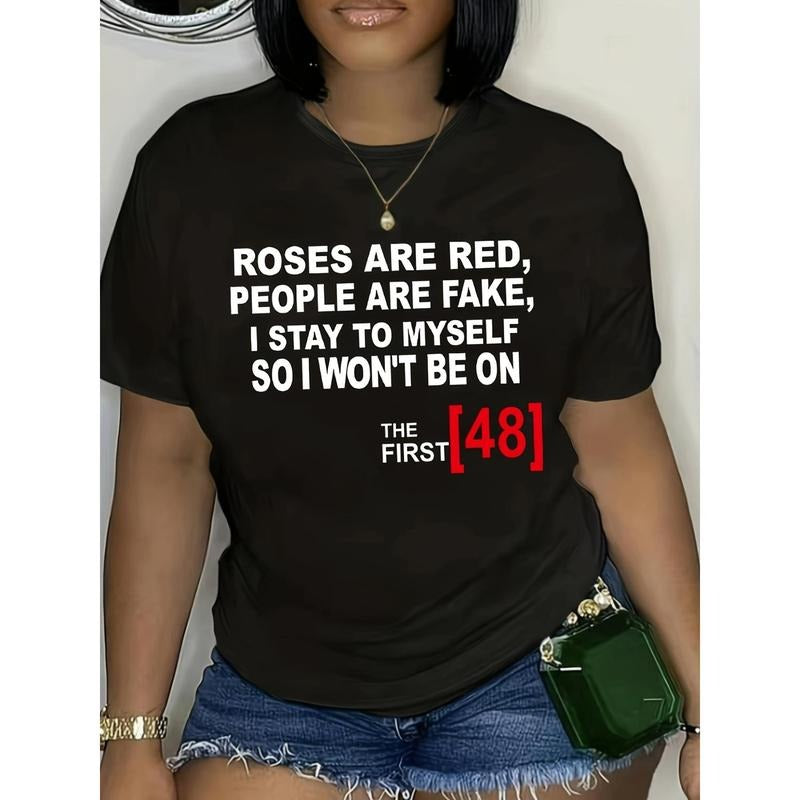 Women's Casual Short Sleeve T-Shirt with Bold Letter Print