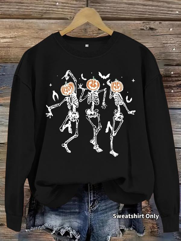Women's Casual Skull Pumpkin Halloween Sweatshirt, Soft Long Sleeve Round Neck Pullover, Comfortable Daily Wear T-Shirts,...