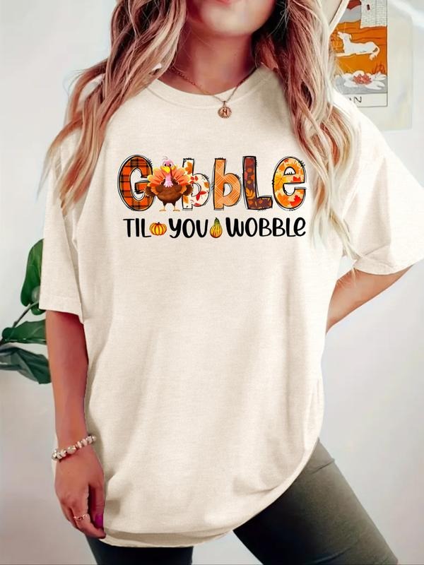 Women's Casual Summer T-Shirt, Round Neck Short Sleeve Top, Vintage Thanksgiving Print, Comfortable Breathable Fit S-Xxl...