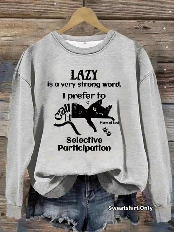 Women's Casual Sweatshirt with Lazy Slogan and Cat Pattern, Round Neck, All-Season Knit Fabric, Comfortable Daily Wear...