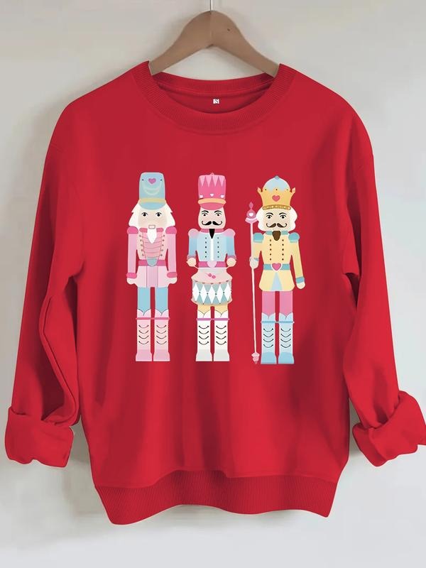 Women's Casual Sweatshirt with Three Soldiers Print, Round Neck, All-Season Knit Fabric, Comfortable Daily Wear T-Shirts,...
