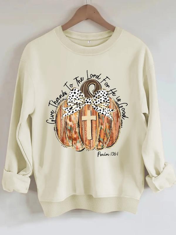 Women's Casual Thanksgiving Pattern Pullover Sweatshirt, Soft Long Sleeve Round Neck, Comfortable Daily Wear T-Shirts, Hoodie