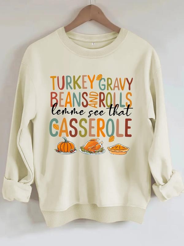 Women's Casual Turkey Gravy Graphic Sweatshirt, Soft Long Sleeve Round Neck Thanksgiving Pullover, All Seasons Wear...