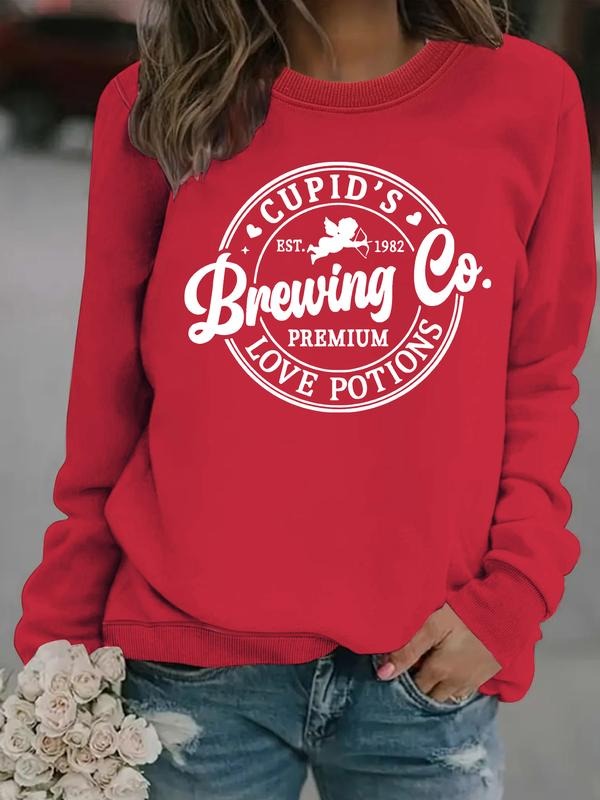 Women's Casual Valentine Print Pullover Sweater, Soft Long Sleeve Round Neck Sweatshirt, Comfortable Daily Wear T-Shirts,...