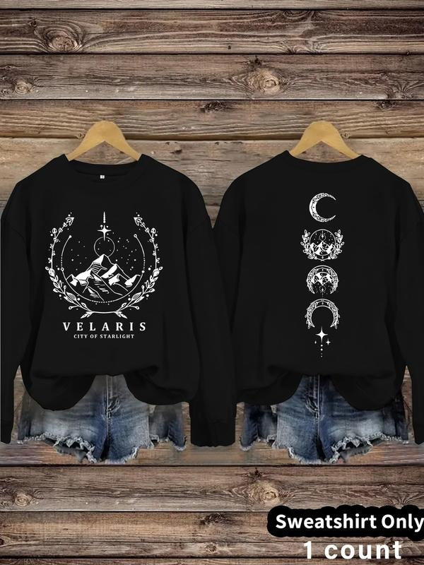 Women's Casual Velaris Moon Stars Valley Print Pullover Sweater, Soft Long Sleeve Round Neck Sweatshirt, All Seasons Wear...