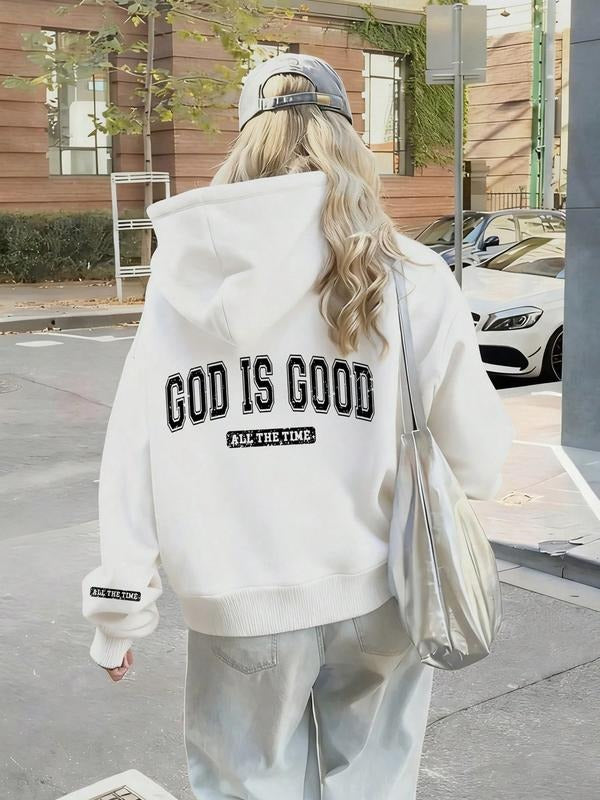 Women's Casual Versatile 'god Is Good' Slogan Print Hoodie Sweatshirt, Fleece Lined Sportswear for Fall & Winter Daily...