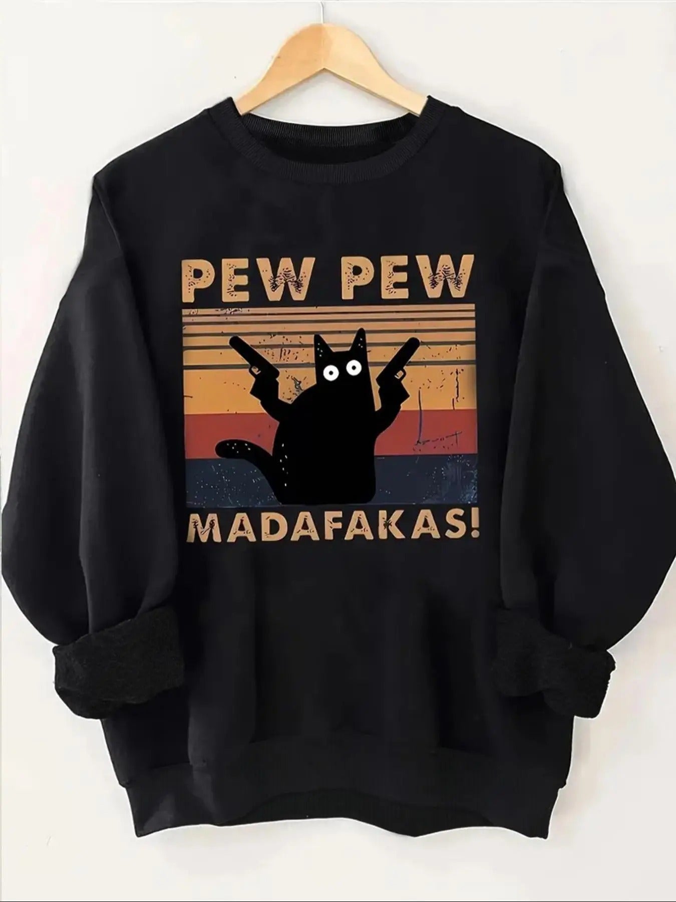Women's Cat & Letter Print Crew Neck Sweatshirt, Casual Long Sleeve Pullover for Fall & Winter, Women's Clothes for Daily...