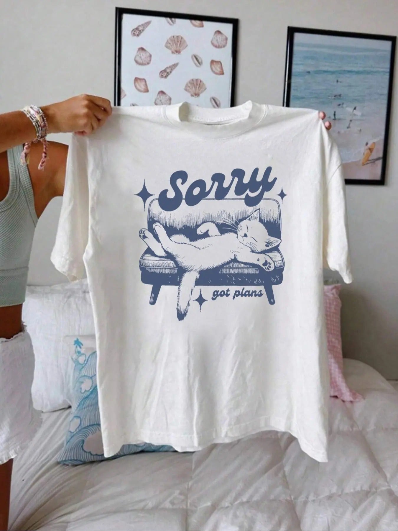 Women's Cat & Letter Print Round Neck Tee, Vintage Trendy Casual Short Sleeve T-shirt for Daily Wear, Ladies All Seasons...