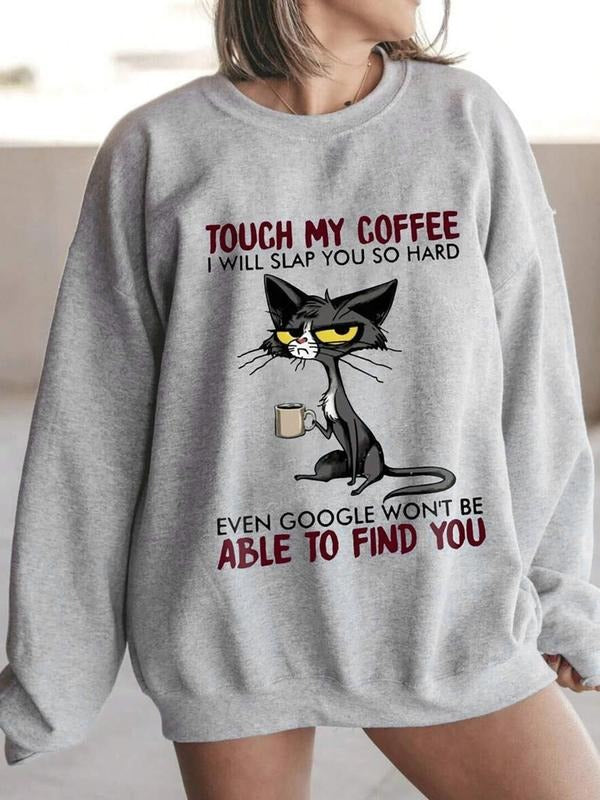 Women's Cat Print Hoodie, Casual Winter & Fall Pullover, Comfortable Animal Design Sweatshirt with Drawstring, Ladies...