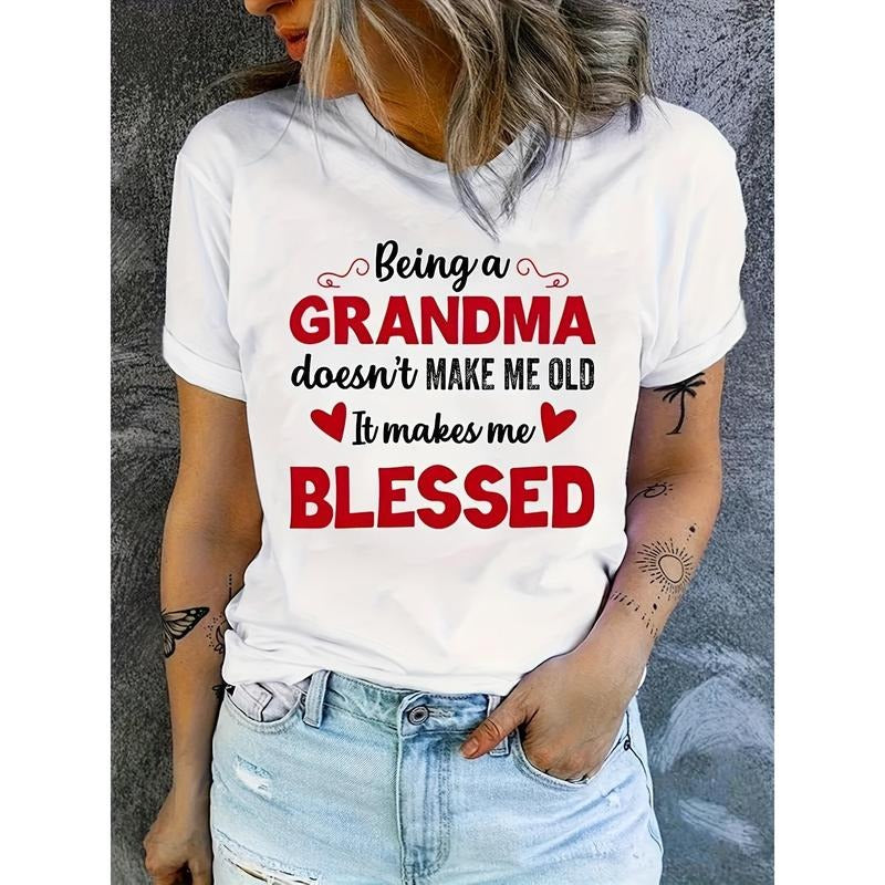 Women's Chic Letter Print Tee Being a Grandma - Comfy, Casual Short Sleeve Crew Neck T-shirt for Everyday Wear & Stylish...