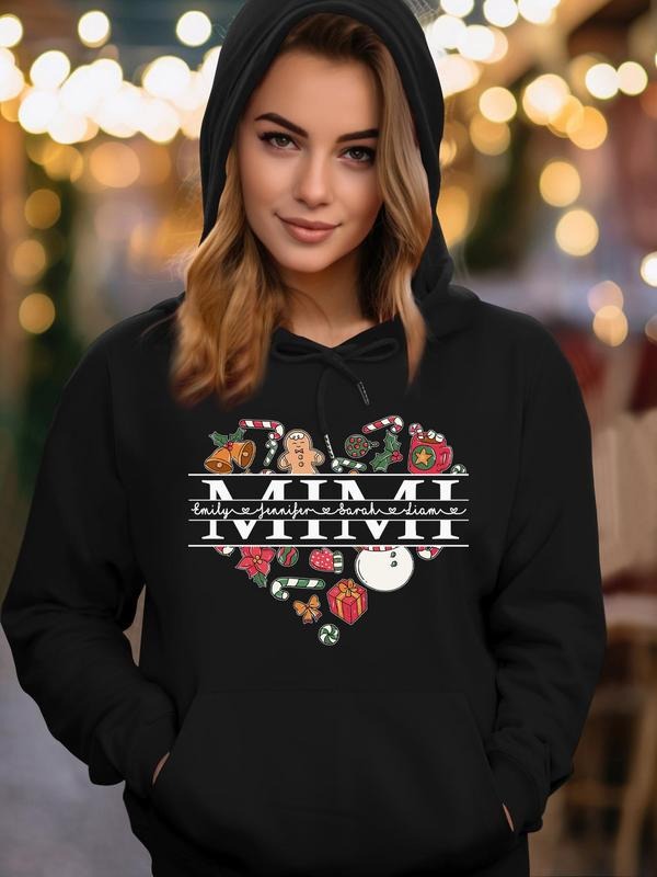 Women's Christmas Cartoon & Letter Print Drop Shoulder Long  Sleeve Hoodie, Fashion Casual Drawstring Pocket Hooded...