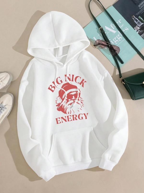 Women's Christmas Letter & Santa Claus Print Drop Shoulder Hoodie, Fashion Casual Drawstring Pocket Hooded Sweatshirt for...