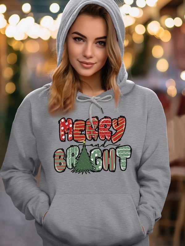Women's Christmas Letter Print Drawstring Pocket Hoodie, Casual Long Sleeve Hooded Sweatshirt, Ladies Fall & Winter...
