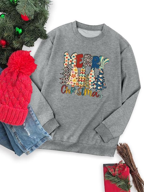 Women's Christmas Letter Print Drop Shoulder Sweatshirt, Casual Long Sleeve Round Neck Pullover for Fall & Winter, Ladies...