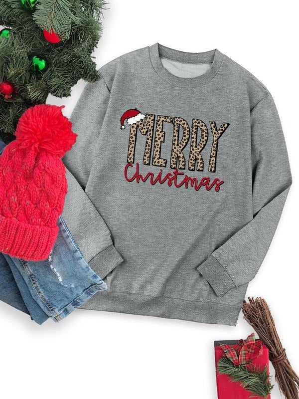 Women's Christmas Letter Print Drop Shoulder Sweatshirt, Casual Long Sleeve Round Neck Pullover for Fall & Winter, Ladies...
